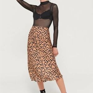Urban Outfitters Cheetah Satin Midi Skirt